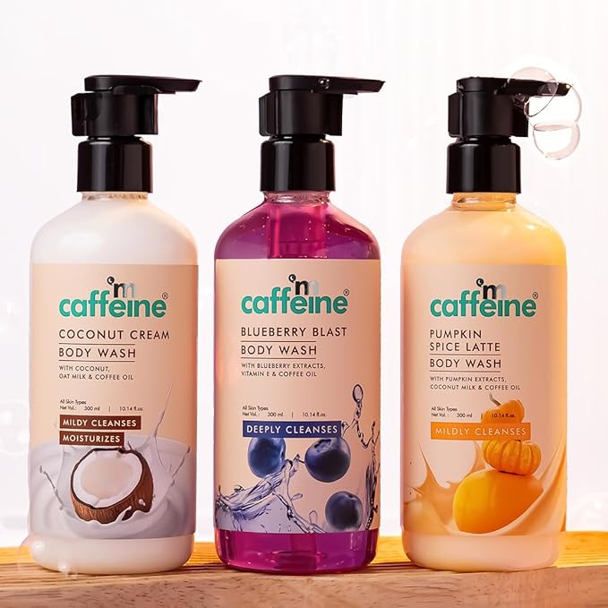 إم كافيين غسول الجسم mCaffeine مع 3 عطور مختلفة | Pure Bliss للبشرة الناعمة والعطرية كريم جوز الهند، لاتيه توابل اليقطين وجل الاستحمام ثلاثي للنساء والرجال - 300 مل لكل من النساء والرجال - Image 2